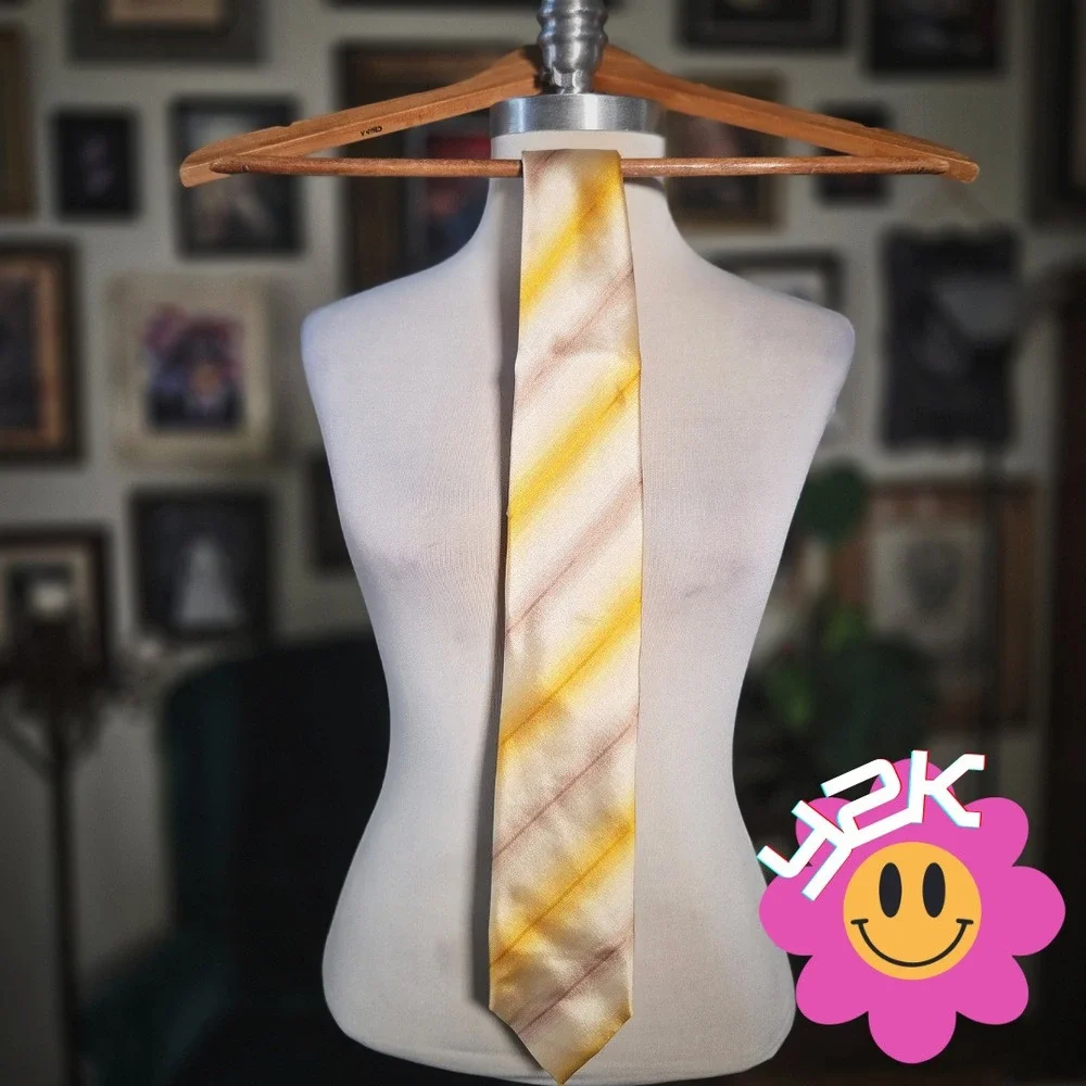 Prada Silk Tie Mens Yellow Gold Vintage Y2K Stripe Luxury Designer Necktie Italy